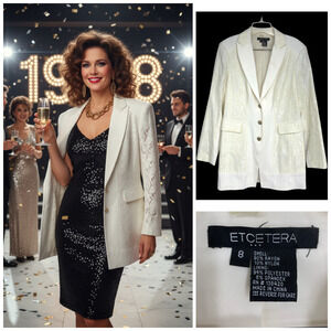 Vintage 1990's Et Cetera Sz 8 Off White Lace Panel Special Occasion Jacket Lined
